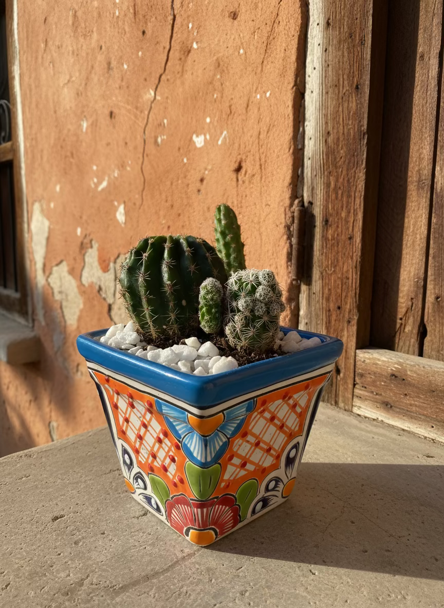 multi colored succulents Mexican Artesian Blue Multi Color Talavera Succulents Mix