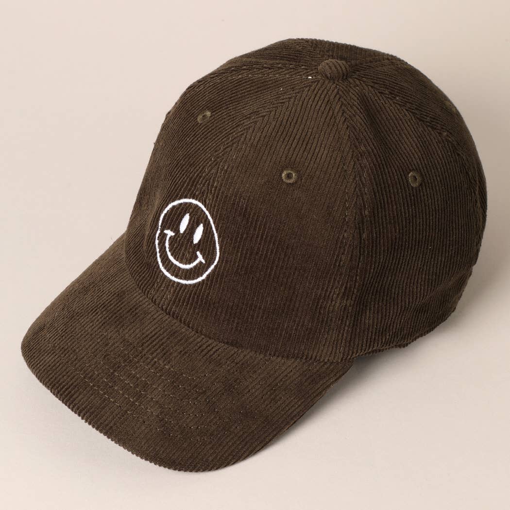 Happy Face Corduroy Baseball Hat