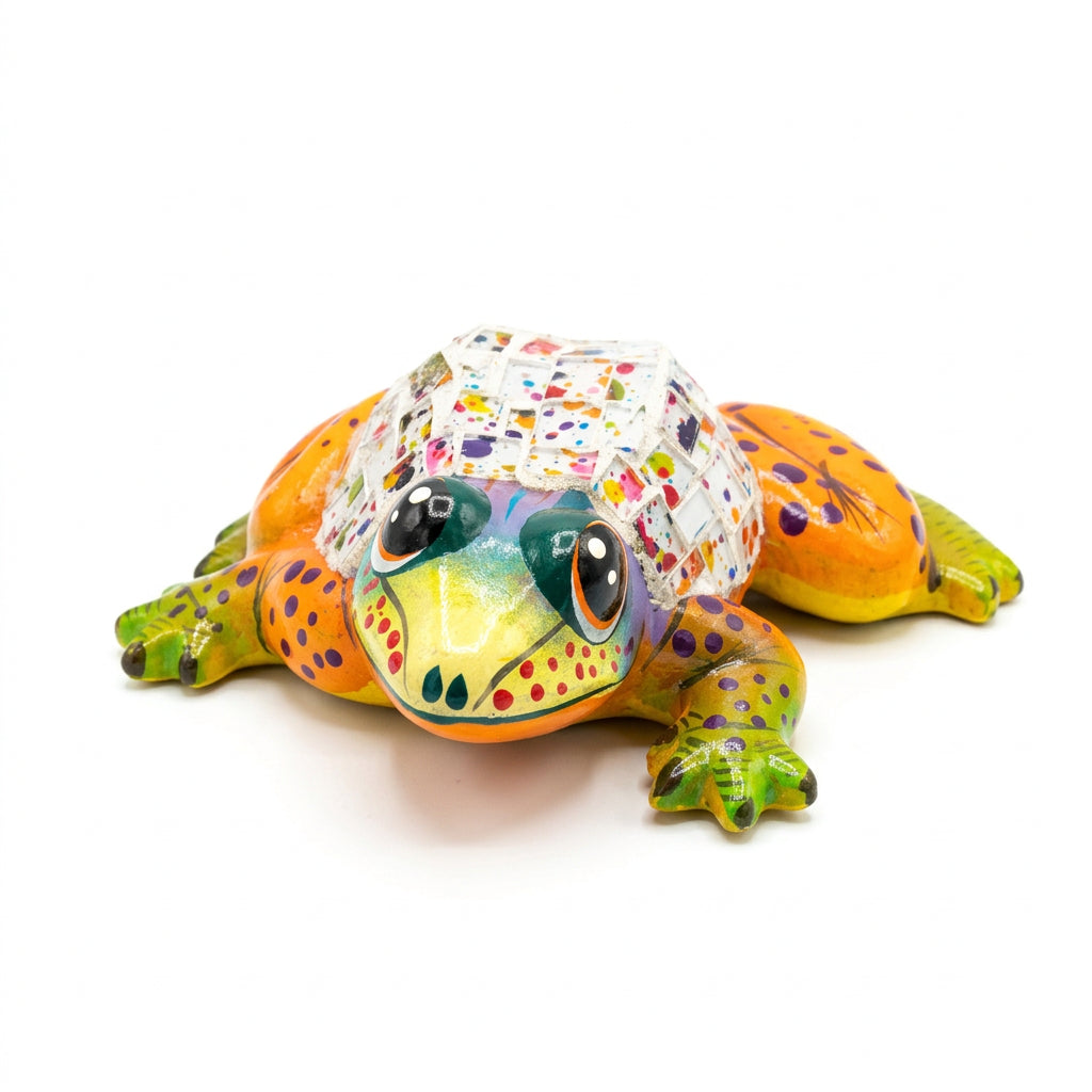 Mexican Ceramic Frog with Mosaic Stained Glass Back 7"