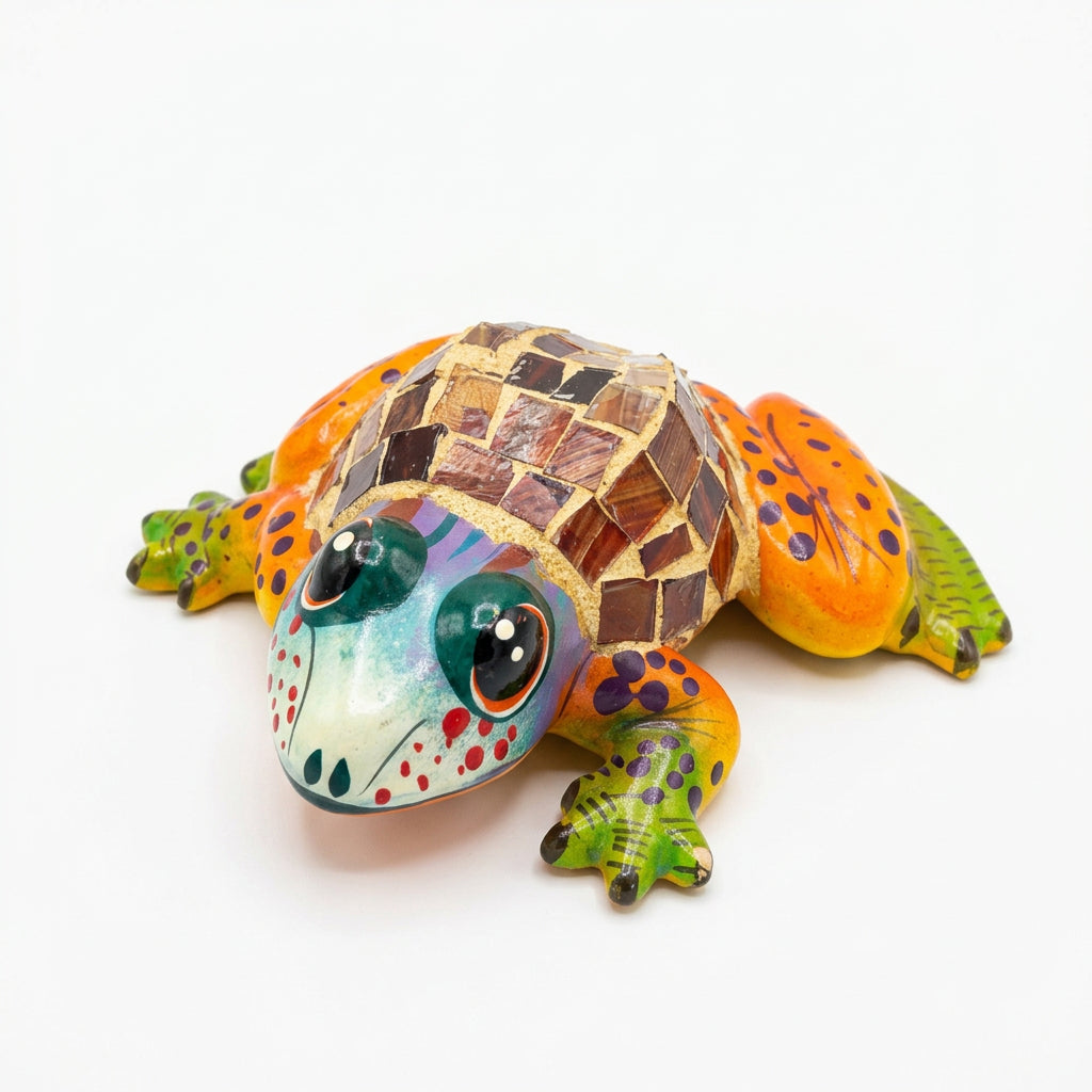 Mexican Ceramic Frog with Mosaic Stained Glass Back 7"