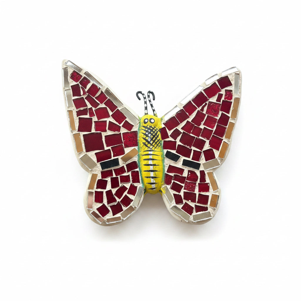 Mexican Ceramic Butterfly with Mosaic Stained Glass Back 5.5"