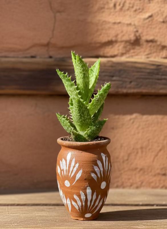 Mexican Artesian Barro Rojo and White Mini Pot Succulents Mix