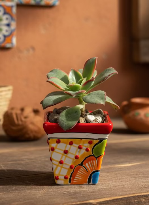 Mexican Artesian Red Multi Color Mini Talavera Succulents Mix