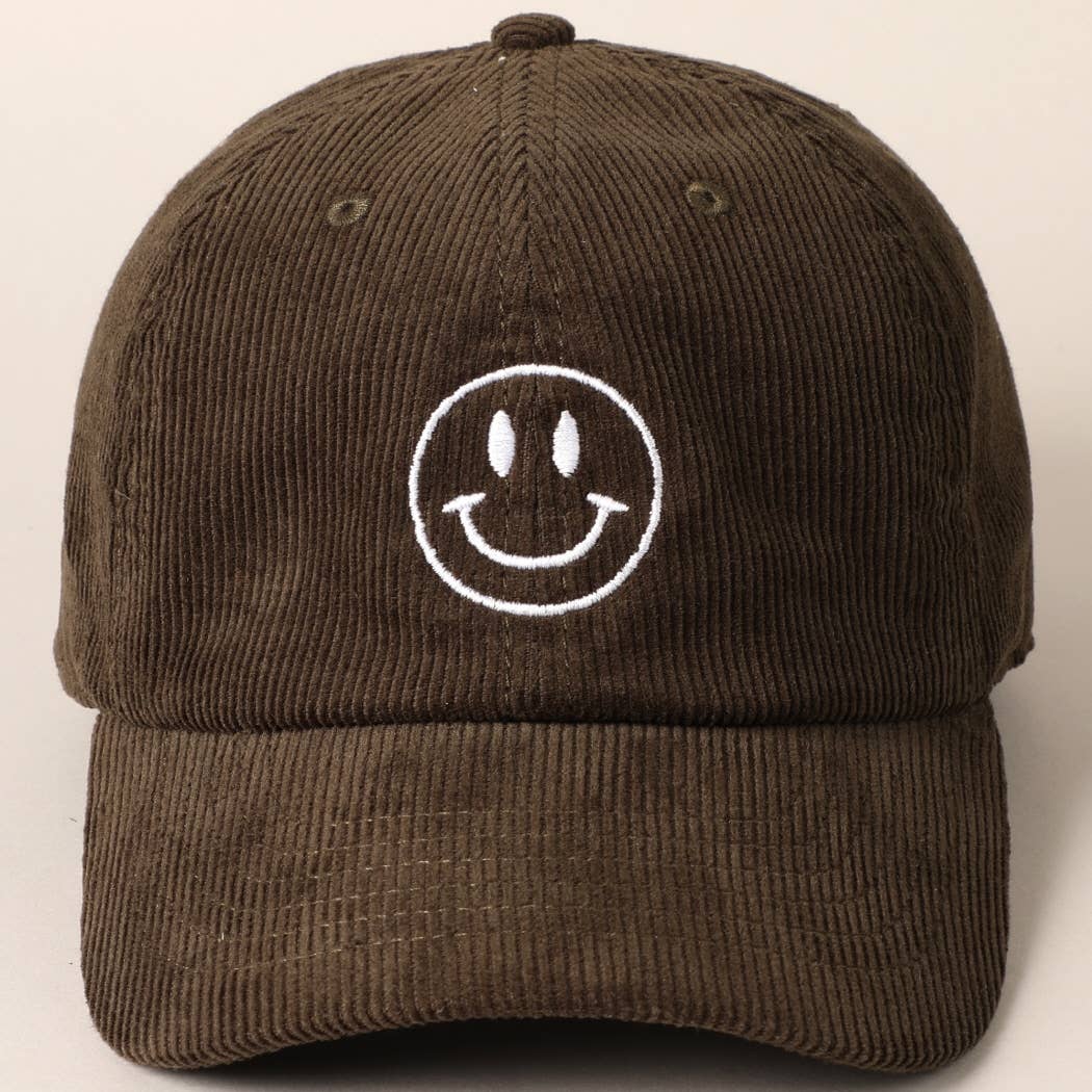 Happy Face Corduroy Baseball Hat