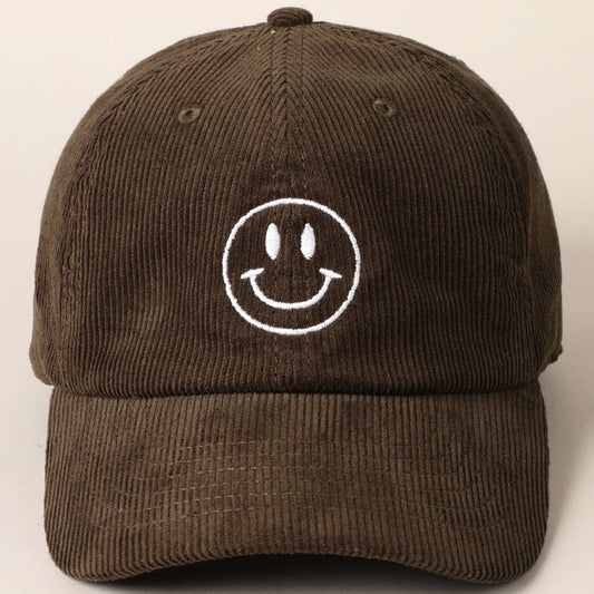 Happy Face Corduroy Baseball Hat