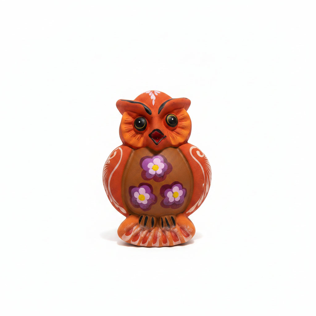 Hand painted orange and brown Mexican owl ornament