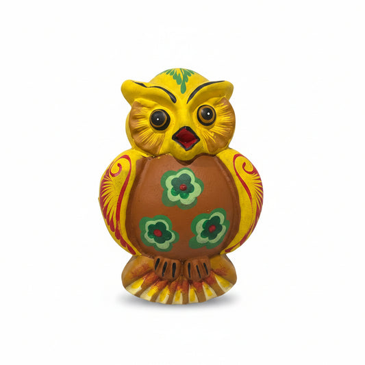 Hand painted yellow and brown Mexican owl ornament